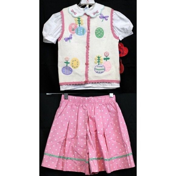 Hartstrings 3pc Easter Spring Outfit 6x Blouse Cardigan Sweater Wide Leg Shorts